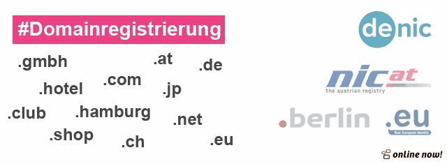 Online Now! bietet Domainverwaltung höchstem technischen Niveau (Echtzeit-Registrierung, höchste Sicherheitsanforderung) und ist u.a. Mitglied bei der DENIC .DE Domainvergabetelle.